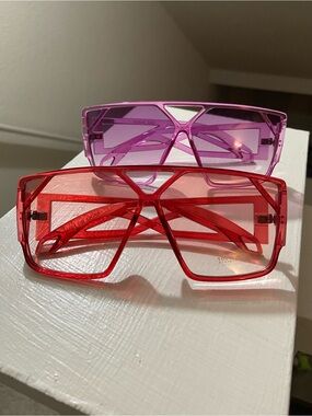 Pair of Stylish Red and Purple Oversized Shield Sunglasses - Women Accessories